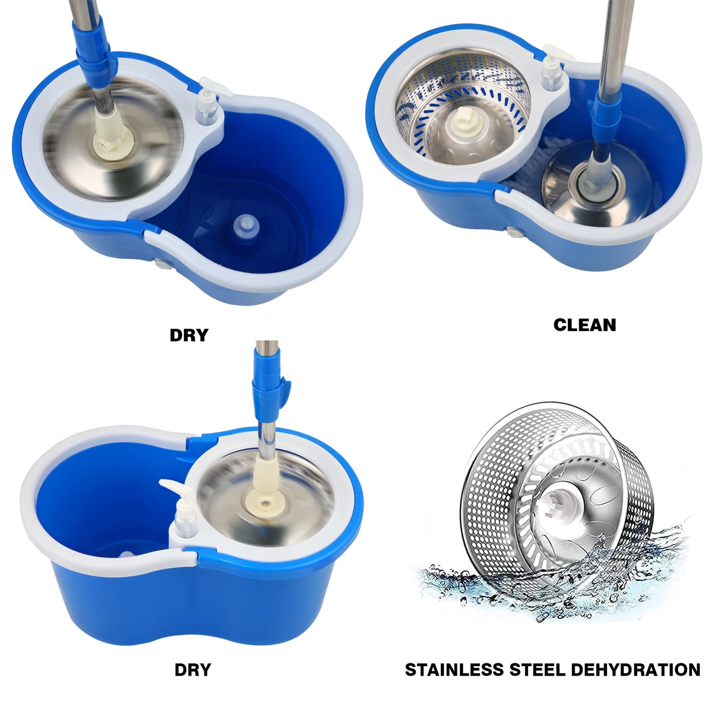 Spin Mop Bucket System with Wringer Set 360 Degree Rotating Extensible Handle Eco Friendly Floor Cleaning Tools
