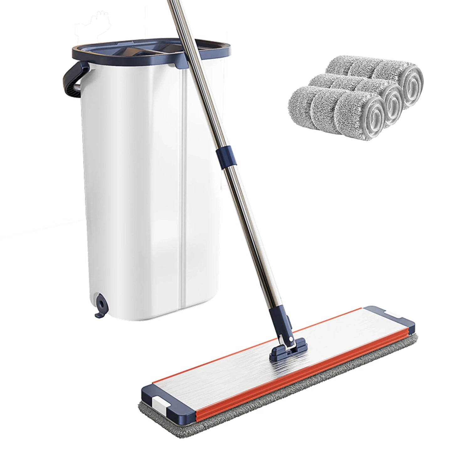 Floor Flat Squeeze Mop with Bucket Hand Free Lazy Cleaning Mop Microfiber 360 Rotating Self Wringing Mop for House Cleaning