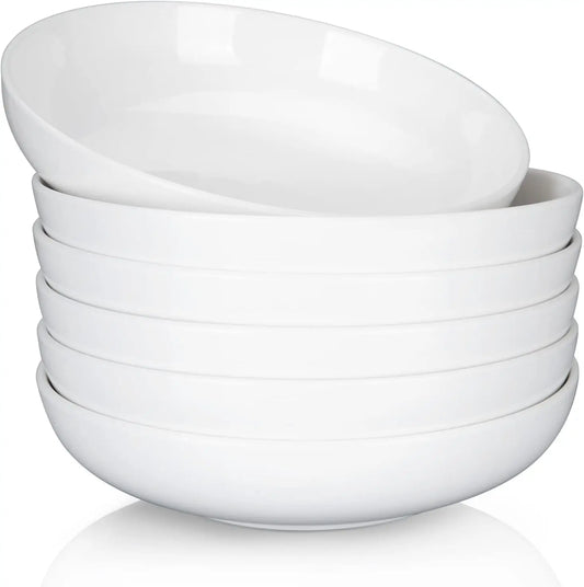 22 Ounce Porcelain Pasta Bowls Set of 6 Premium Ceramic Large Capacity Plates for Salad and Soup Dishwasher Safe