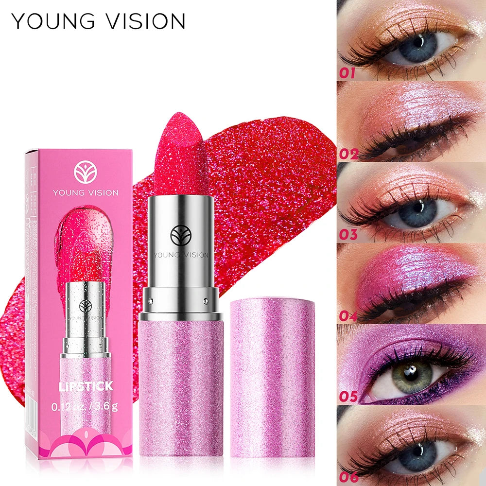 Young Vision Pearlized Shimmer Lipsticks and Eyeshadows Long Lasting Fade Resistant Warm Change Lipsticks 6g