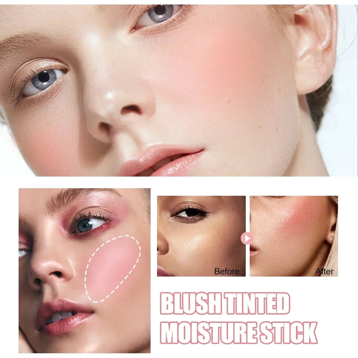 3 Pieces Red Pink Silky Matte Pearl Blush Cream Hydrating Lip Waterproof Lasting Cheek Blush Cream Stick Natural Makeup