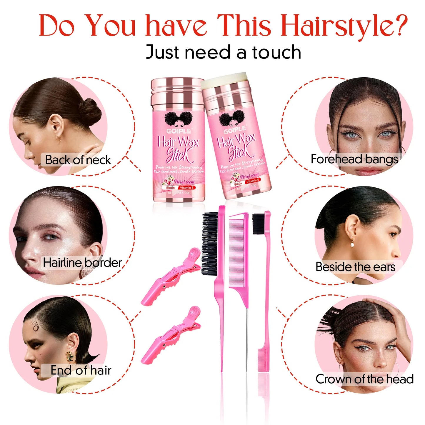 Goiple 75g Hair Wax Stick Comb Set Perfect Hold Tame Flyaways Styling Cream with Vitamin E