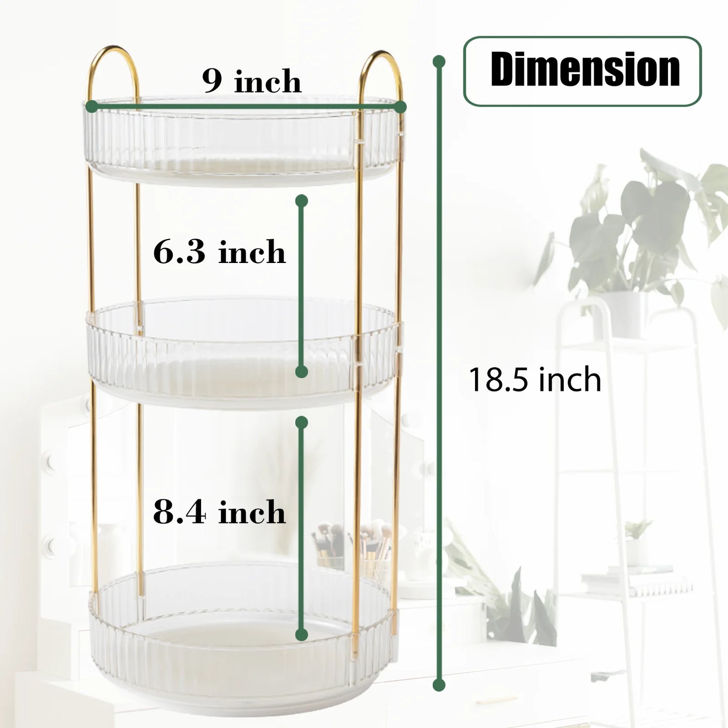 Rotating Makeup Organizer For Vanity 3 Tier High Capacity