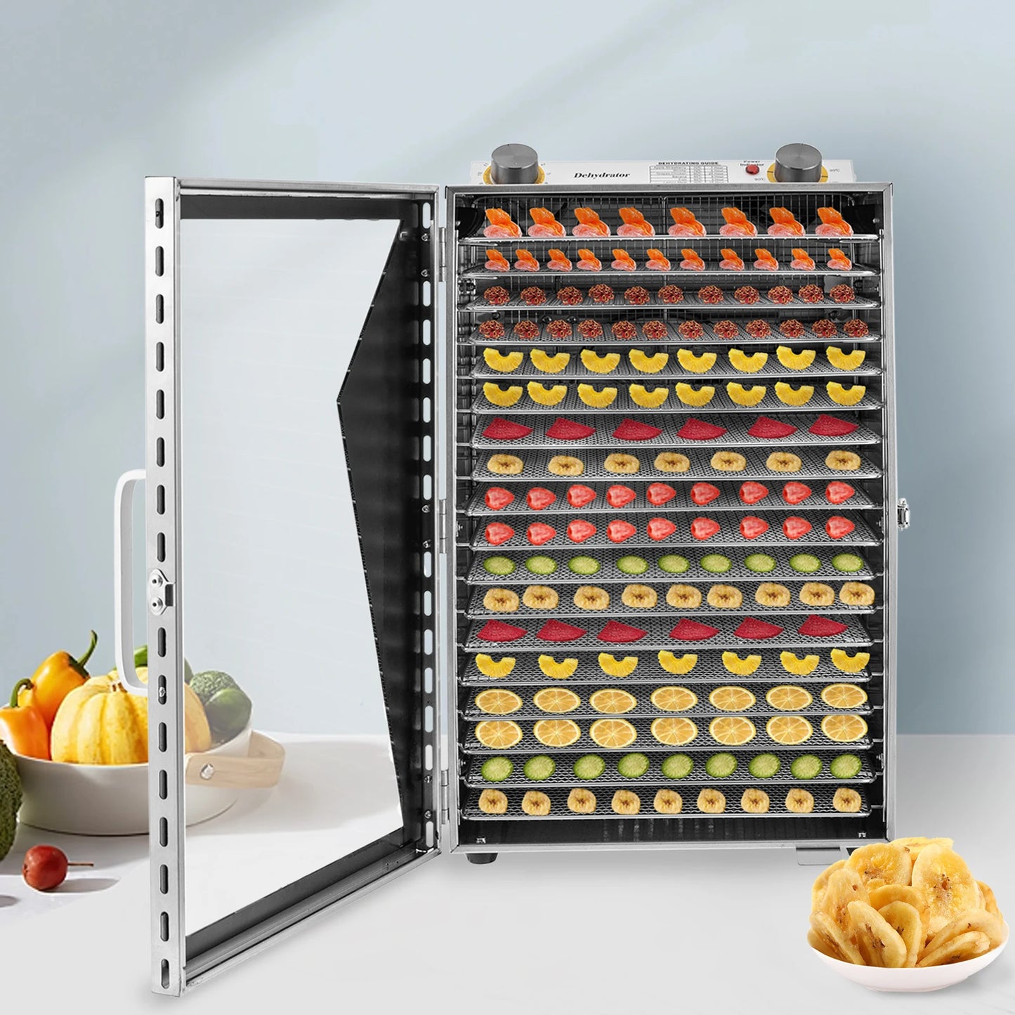 Food Dehydrator 18 Stainless Steel Trays Jerky Dryer Machine with Digital Adjustable Timer and Temperature Control