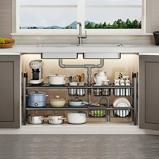 Homefish Dual Tier Under Sink Organizer Kitchen Bathroom