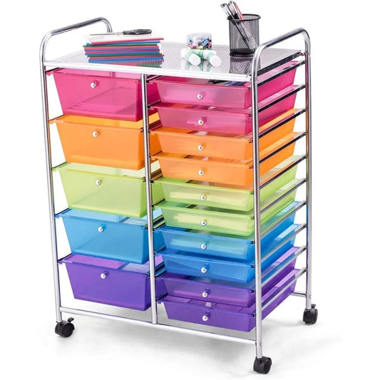 15-Drawer Rolling Storage Cart for Home Office and School Use