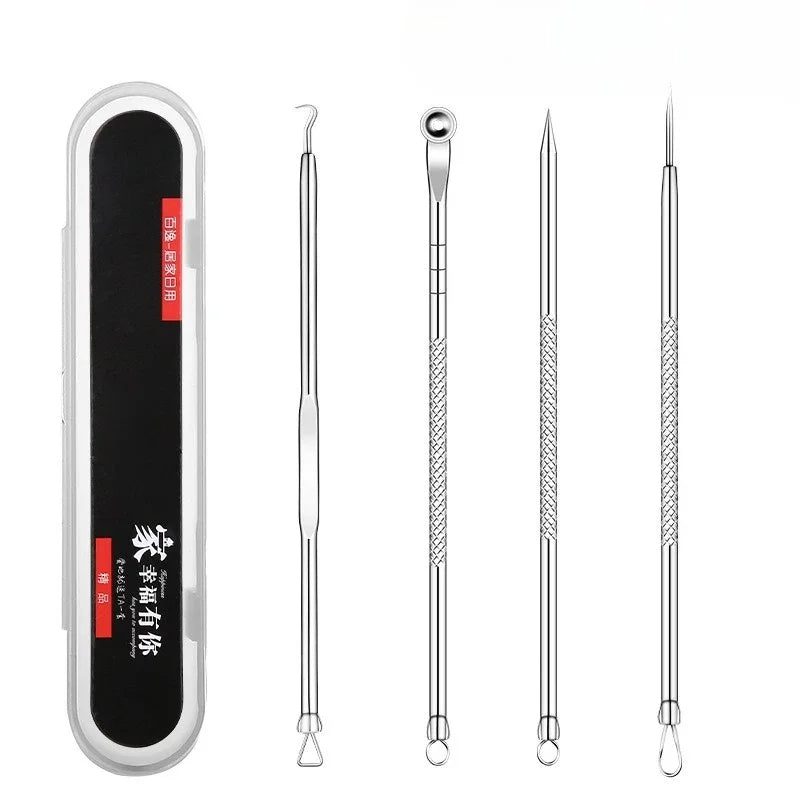 4Pcs Pimple Popper Tool Kit Blackhead Remover Acne Needle Tools Set Removing Care Whitehead Popping Acne Remover Skin Care Tools