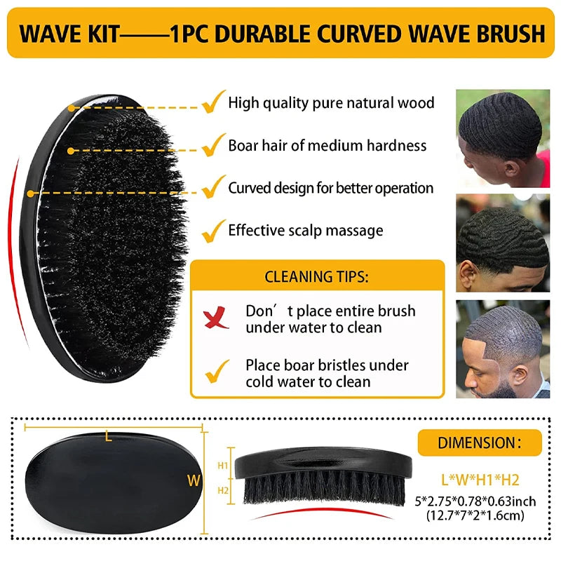 360 Style Wave Control Pomade Strong Hold Deep Waves Layered Gel with Brush Kit Wavy Grease Styling Wax for Black Men
