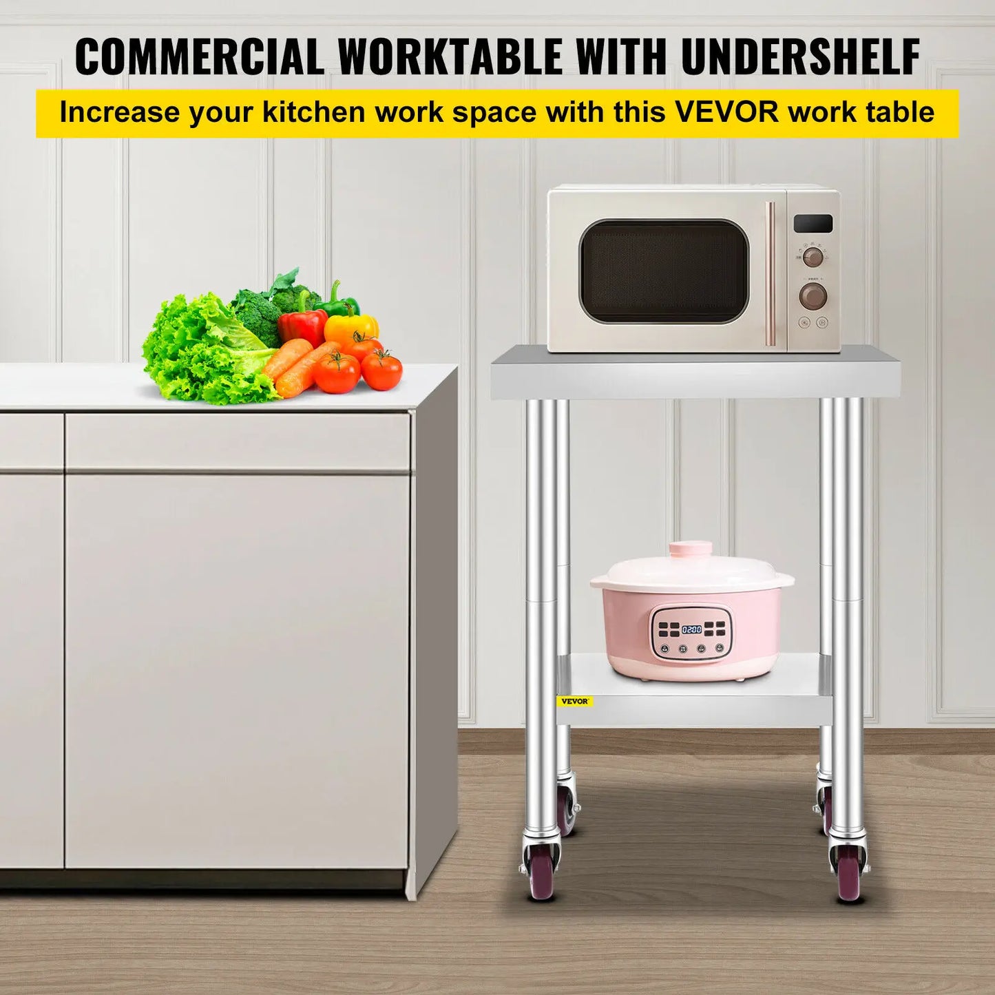 SucceBuy Stainless Steel Kitchen Work Table With Wheels