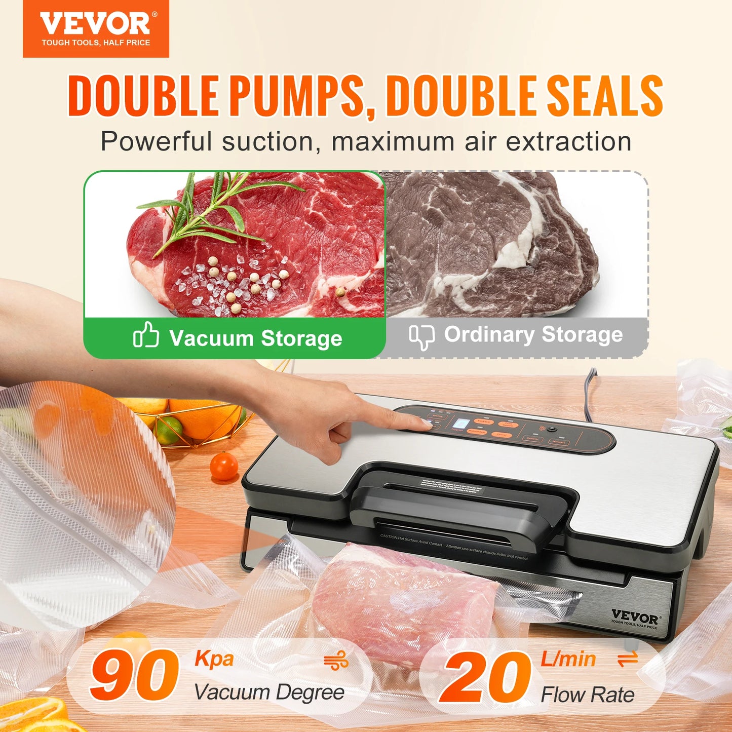 SucceBuy 130W 90KPa Vacuum Sealer For Home Kitchen Use