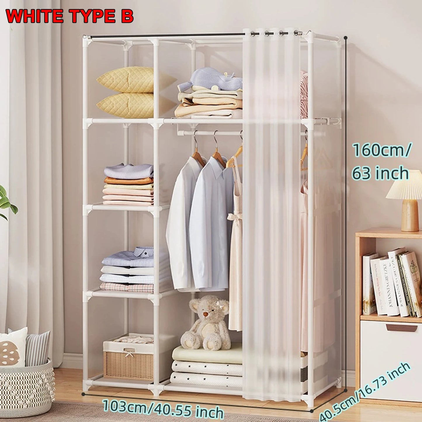 Layers Dustproof Wardrobe Double Row Partition Bookshelf