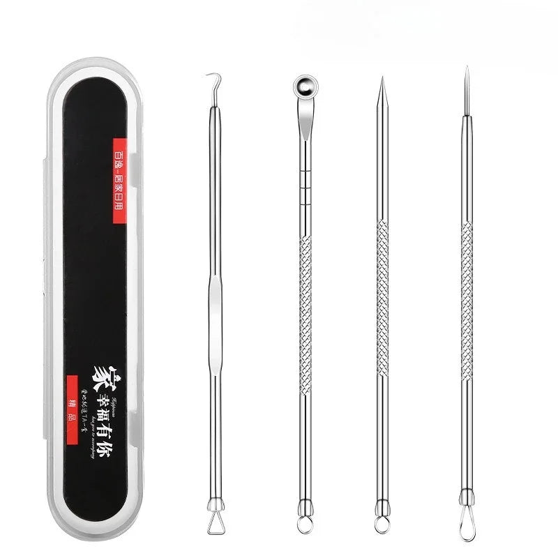 4Pcs Pimple Popper Tool Kit Blackhead Remover Acne Needle Tools Set Removing Care Whitehead Popping Acne Remover Skin Care Tools