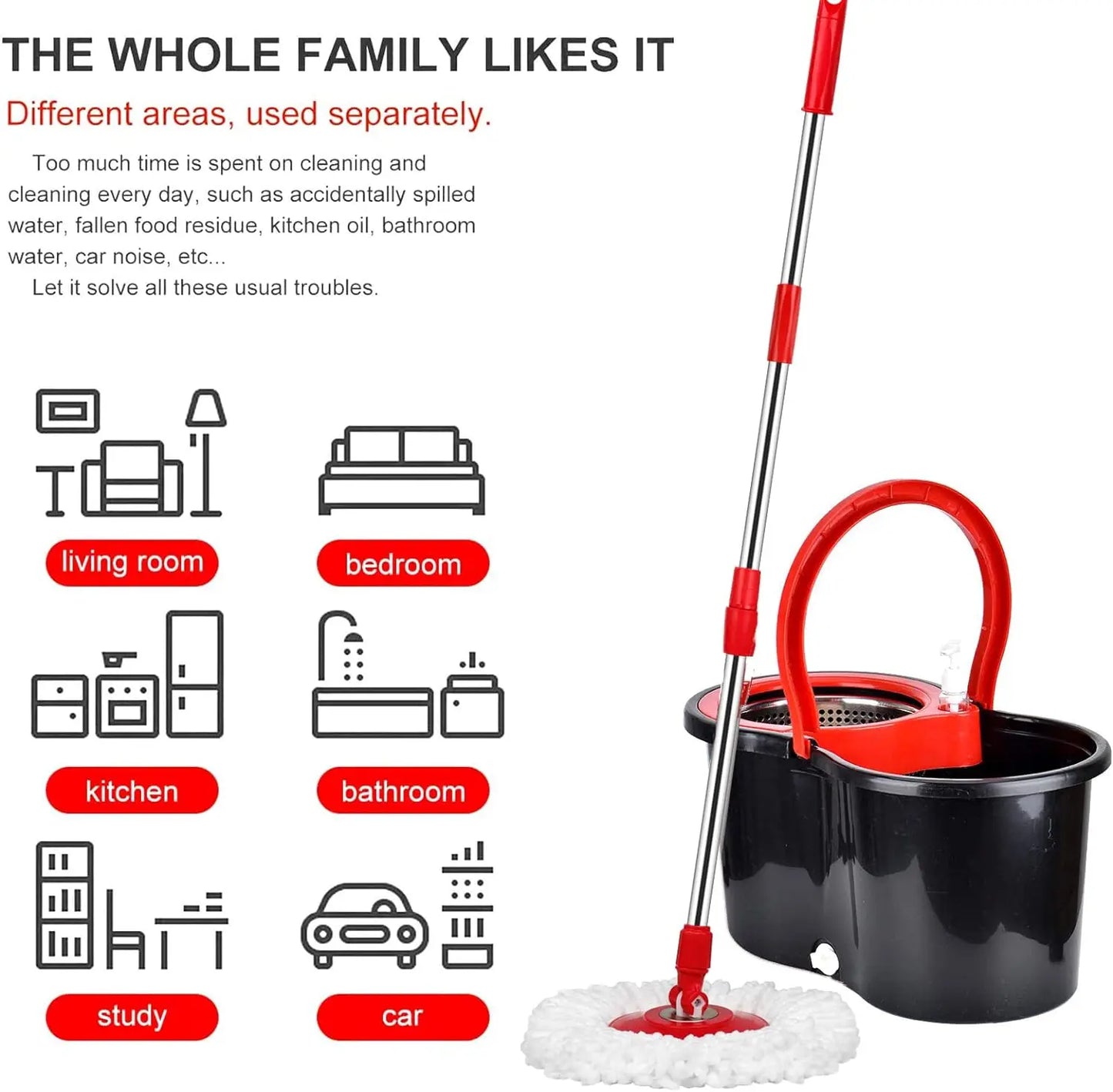 360 Spin Mop Bucket Set With Wring 3 Microfiber Heads