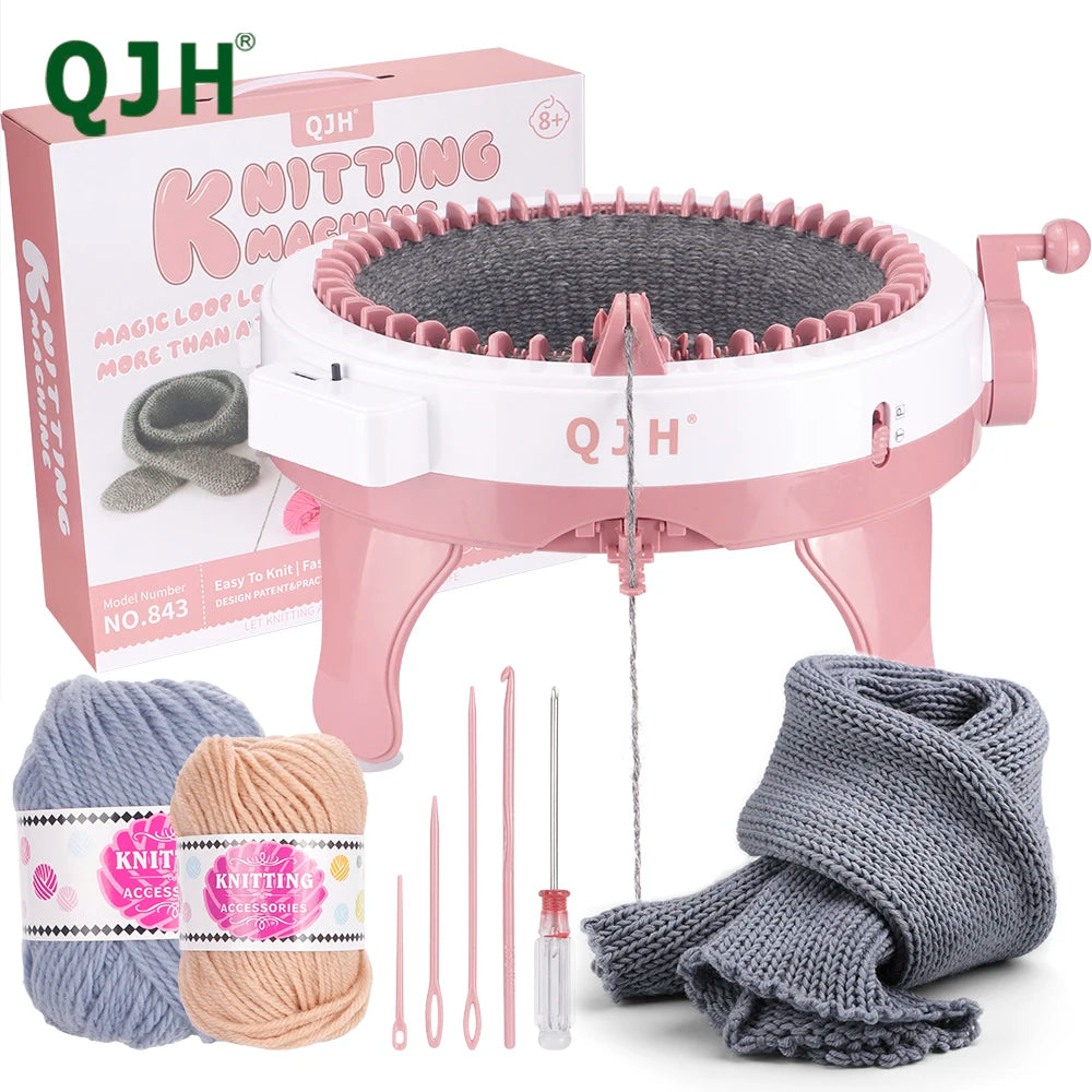 QJH 48 Needle Knitting Machine Kit Portable Easy to Use DIY Loom for Scarves Hats Gloves