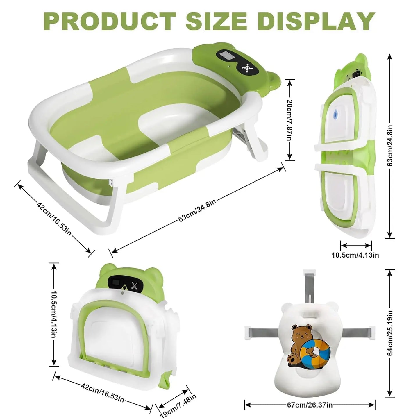 Baby Bathtub Foldable Baby Bathtub with Thermometer and Floating Cushion for Infants and Toddlers Newborn from 0-36 Months