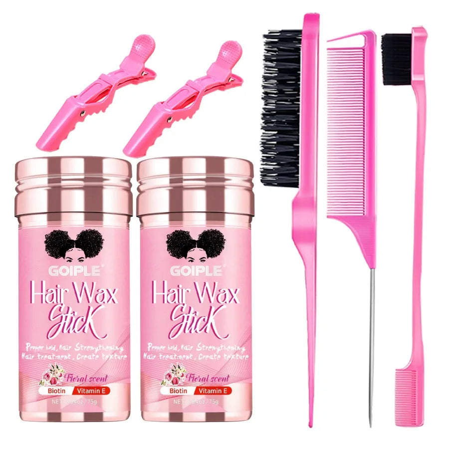 Wax Stick Slick Back Hair Edge Control Non Greasy Hair Finishing Stick Pomade for Flyaways with Smoothing Bristle Brush
