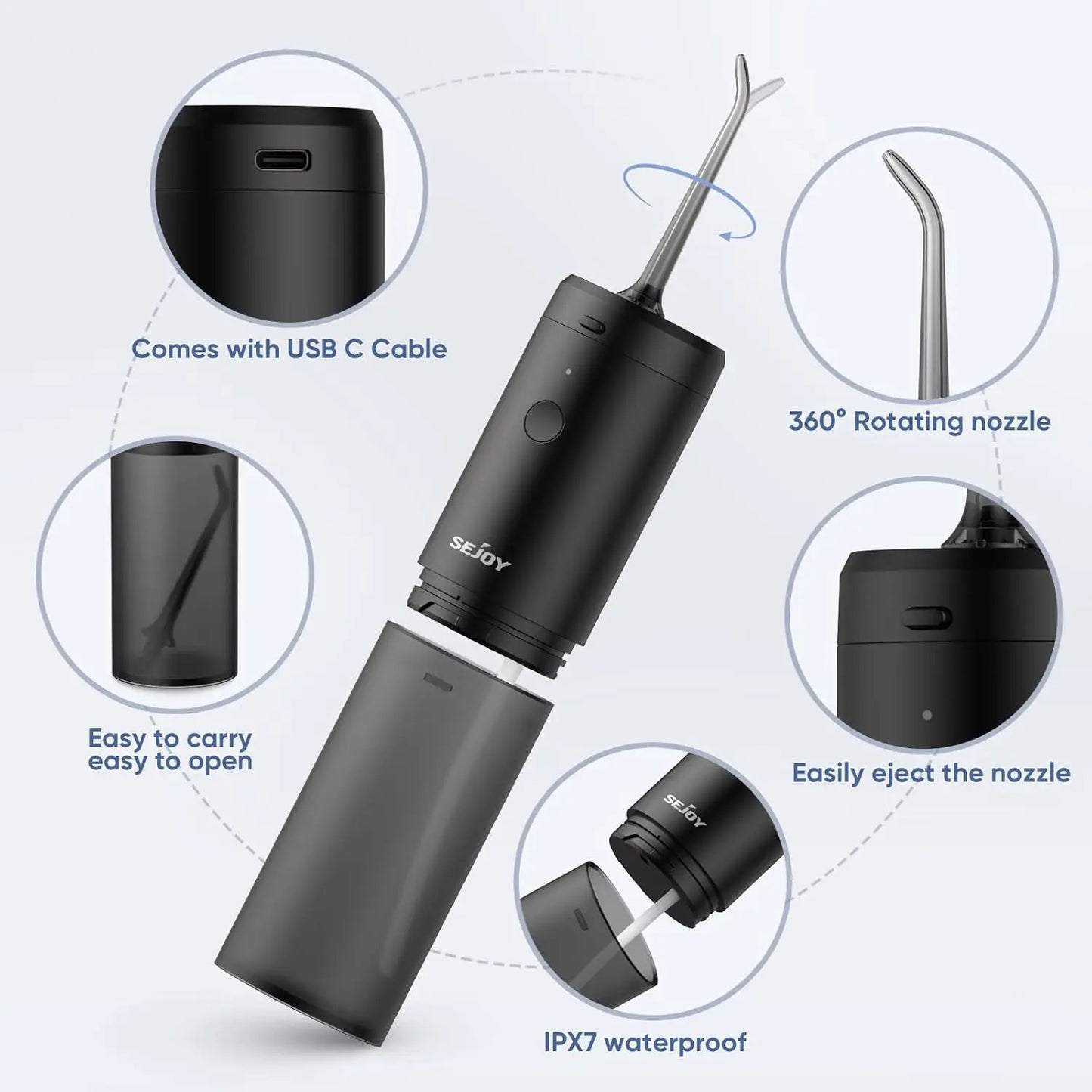 Sejoy Water Flosser and Electric Toothbrush Set Portable Dental Oral Irrigator USB Rechargeable Waterproof Teeth Cleaner