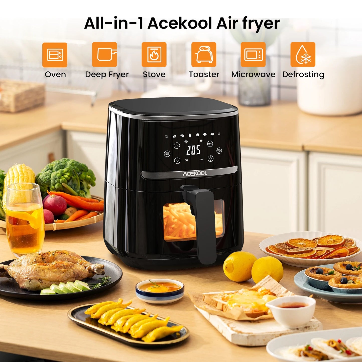 5 Quart Digital Display Air Fryer Toaster Oven Combo with 8 Cooking Presets and Dishwasher Safe Basket