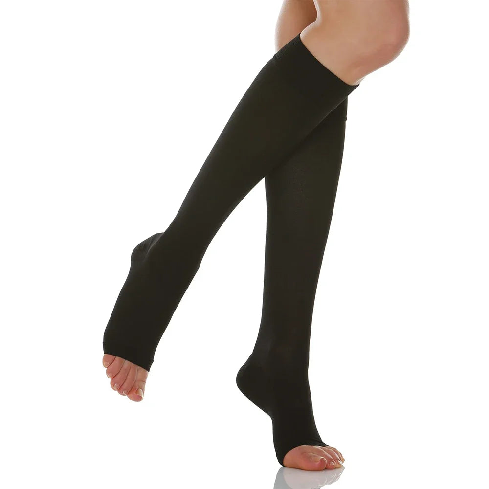 Men's Medical Knee High Open Toe Compression Stockings 20-30 mmHg Support Socks for Varicose Veins Edema and Travel