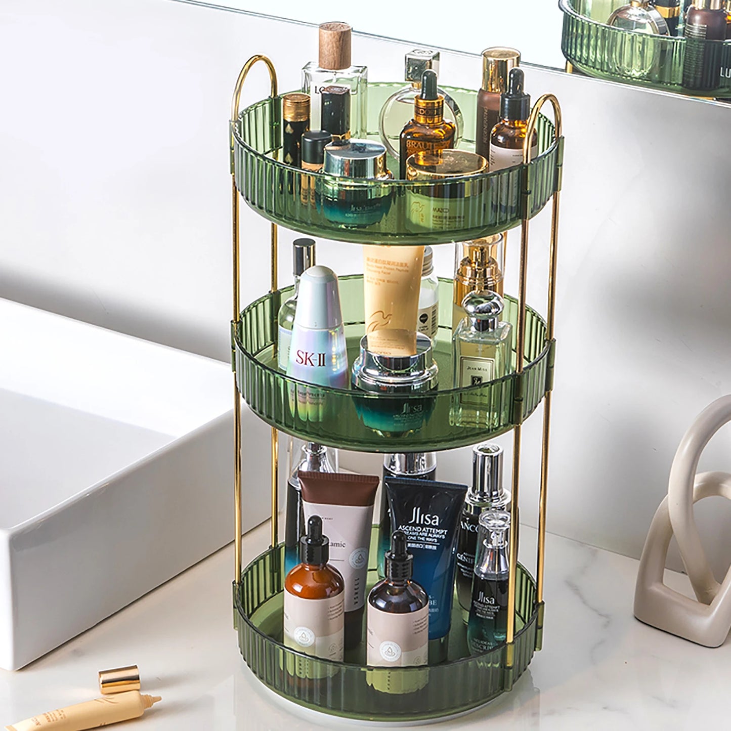 Rotating Makeup Organizer For Vanity 3 Tier High Capacity