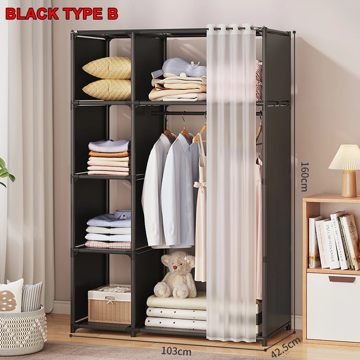 Layers Dustproof Wardrobe Double Row Partition Bookshelf