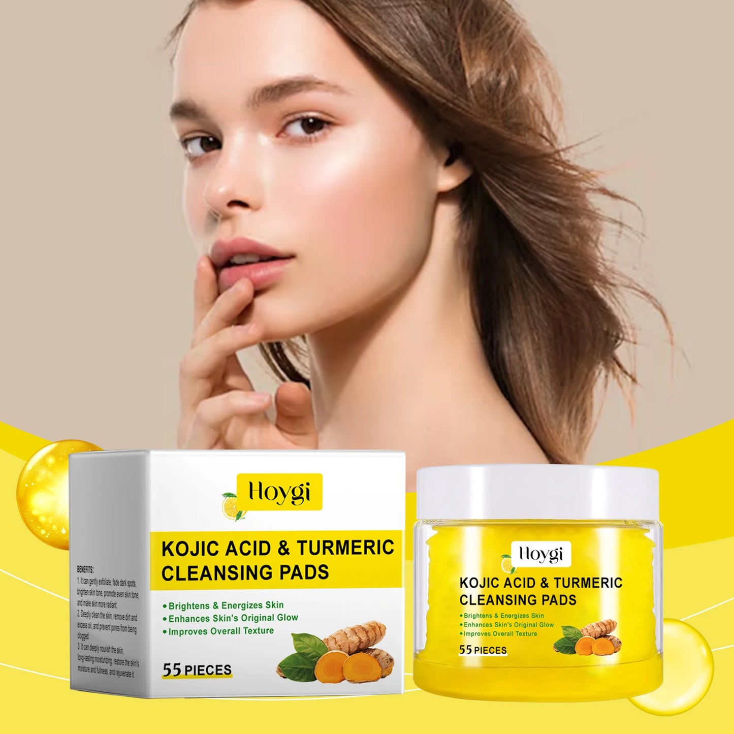 4PCS Turmeric Cleansing Skincare Exfoliating Pads Gentle Formula Suitable for All Skin Types 55PCS Bottle
