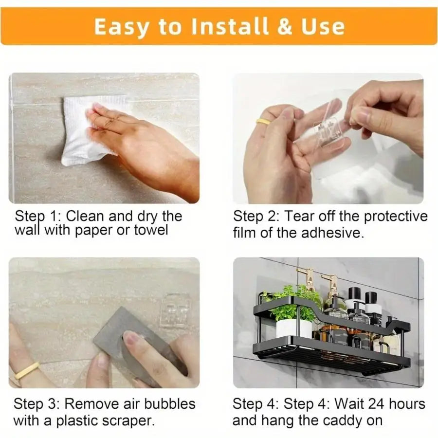 Adhesive Shower Caddy No Drilling Rustproof Stainless Steel