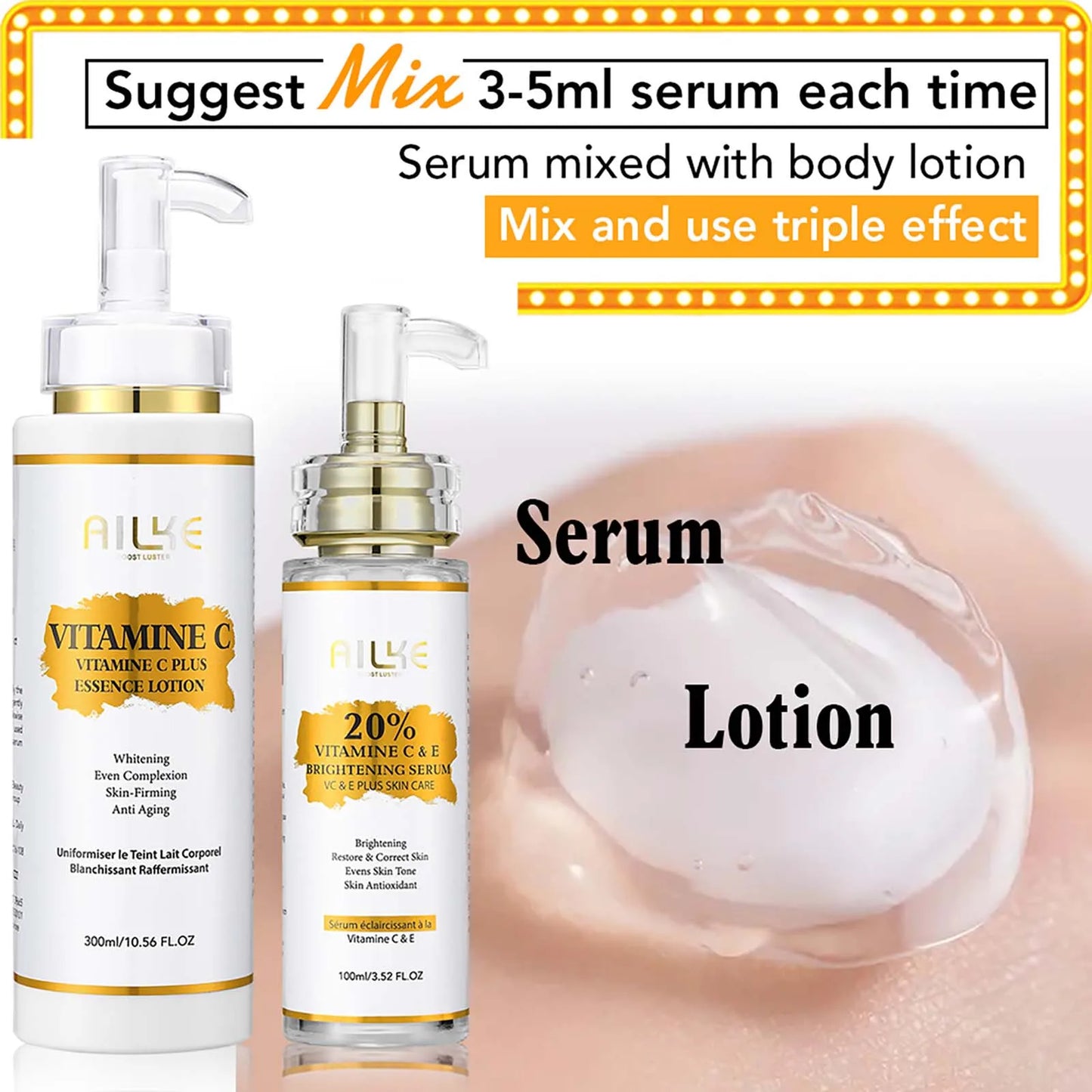 AILKE Vitamin C Skin Care Set Brightening Body Lotion Even Skin Tone Face Cream Whitening Serum Brightening Soap
