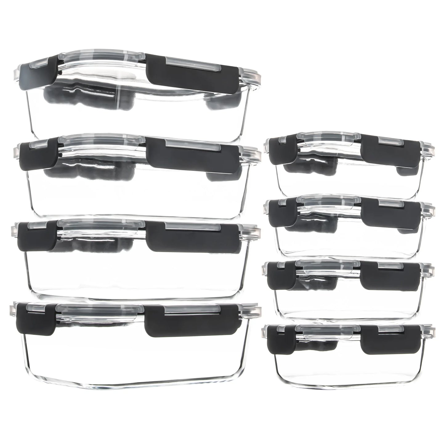 8 Piece Glass Food Storage Containers Set BPA Free Leakproof Microwave and Oven Safe 6 Sizes Borosilicate Glass Lock Lid
