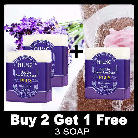 AILKE Double Glutathione Plus Whitening Soap Bar for Dark Spots Cleansing and Moisturizing with Natural Lavender Scent for Face and Body