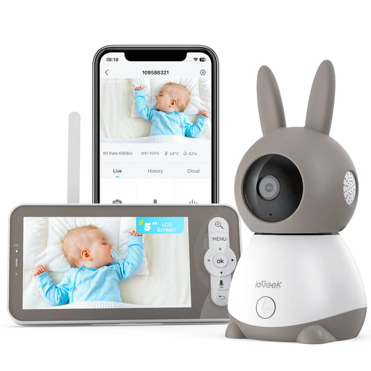 ieGeek 5" 2K/3MP Baby Surveillance Camera, 360° PTZ Baby Monitor with Camera and Dual Screen Preview, Motion Detection