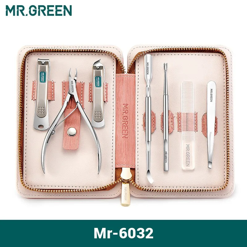MR Green Manicure Set Pedicure Set Nail Clippers Tools Stainless Steel Professional Nail Scissors Cutter Travel Case Kit 7 in 1