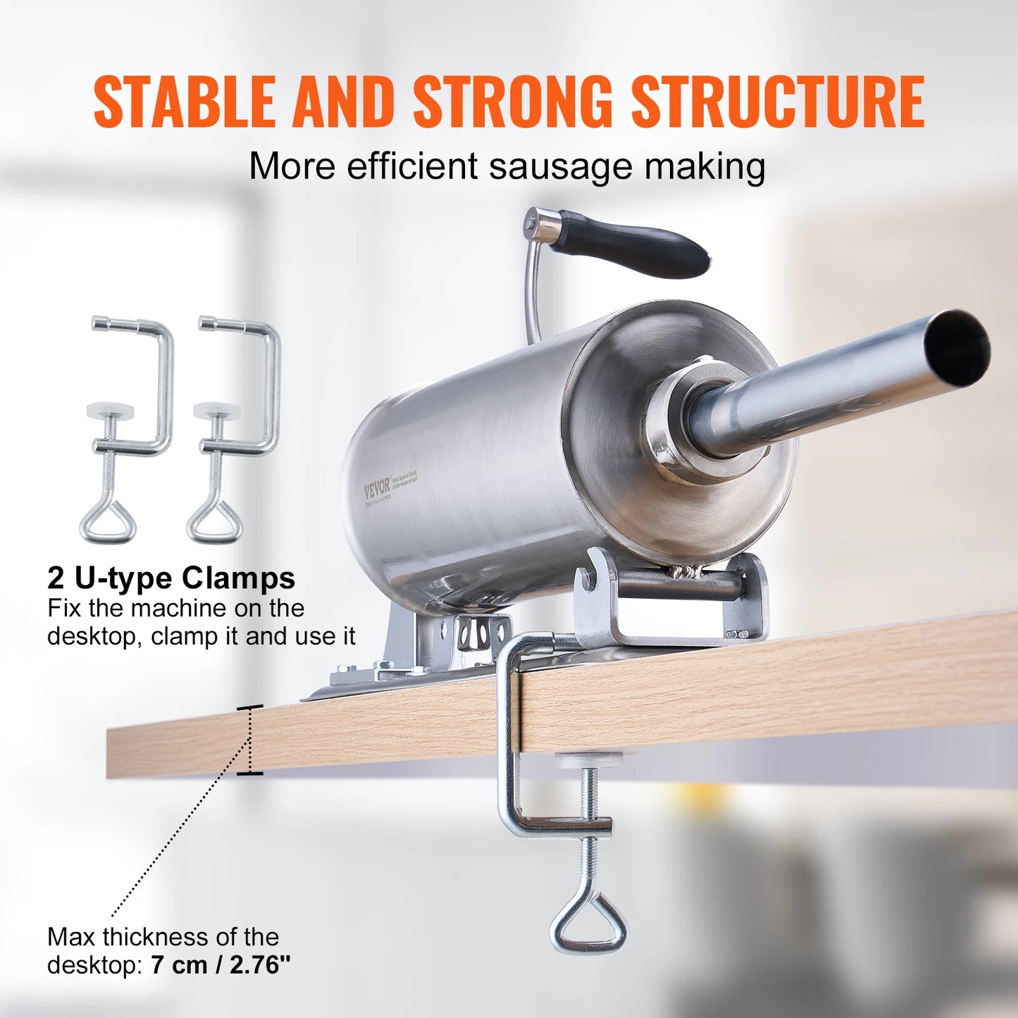 VEVOR 2.5L Manual Sausage Stuffer Food Grade Stainless Steel with 8 Stuffing Tubes for Home Kitchen and Commercial Use