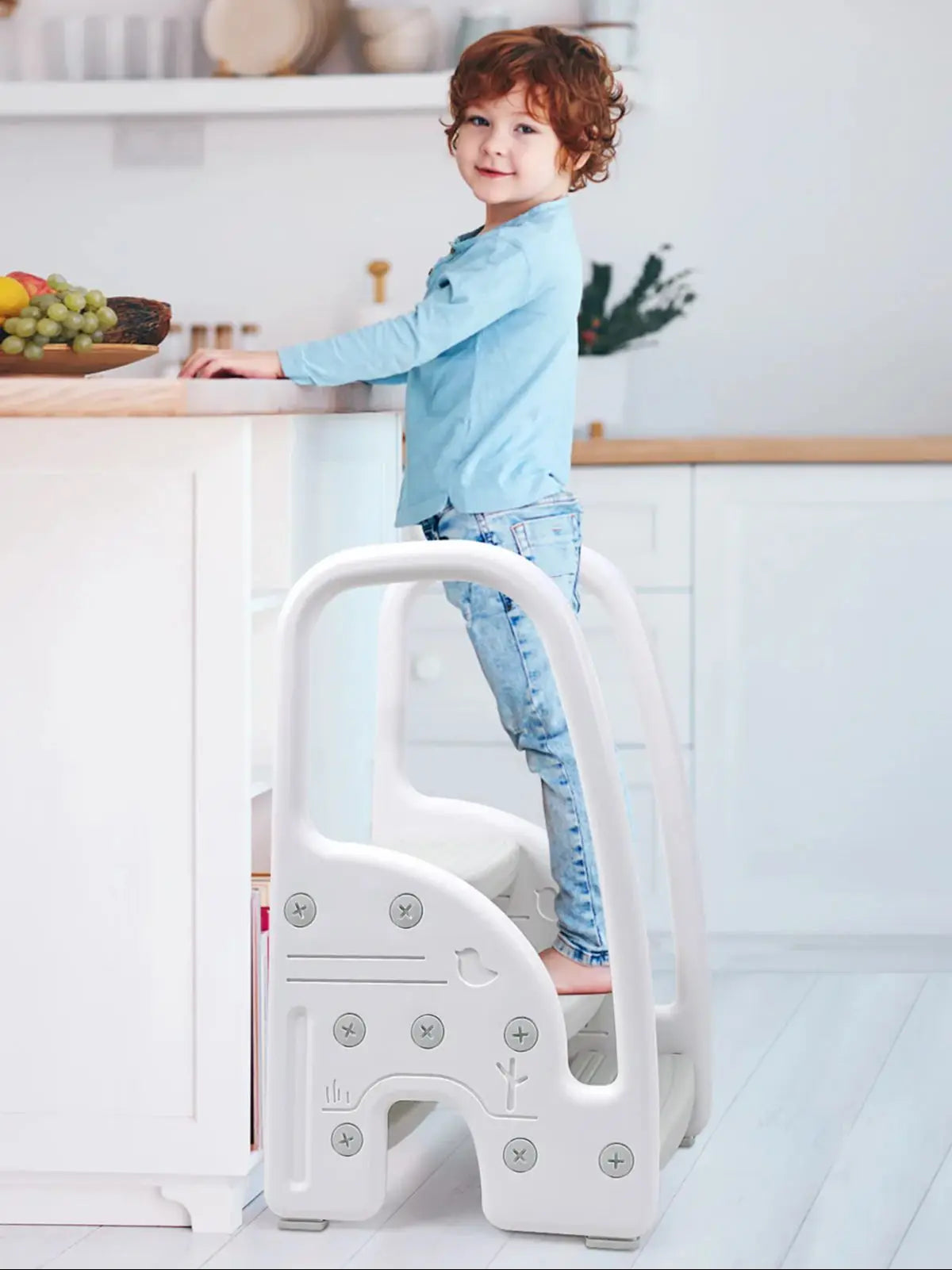 Toddler Step Stool for Bathroom Sink, Kids 3 Step Stool with Safety Handrail, Non-Slip Wide Pedals, Plastic Toddler Standing Tow