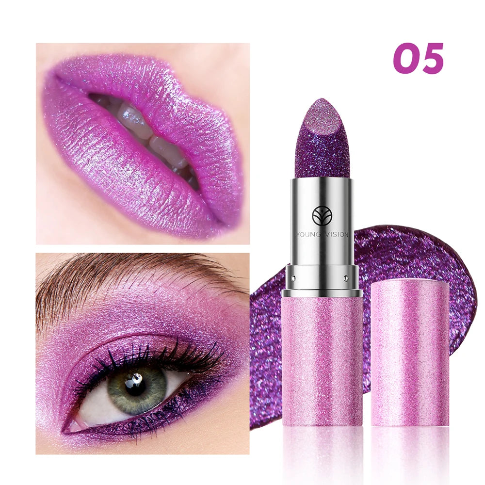 Young Vision Pearlized Shimmer Lipsticks and Eyeshadows Long Lasting Fade Resistant Warm Change Lipsticks 6g