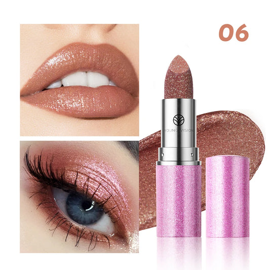 Young Vision Pearlized Shimmer Lipsticks and Eyeshadows Long Lasting Fade Resistant Warm Change Lipsticks 6g