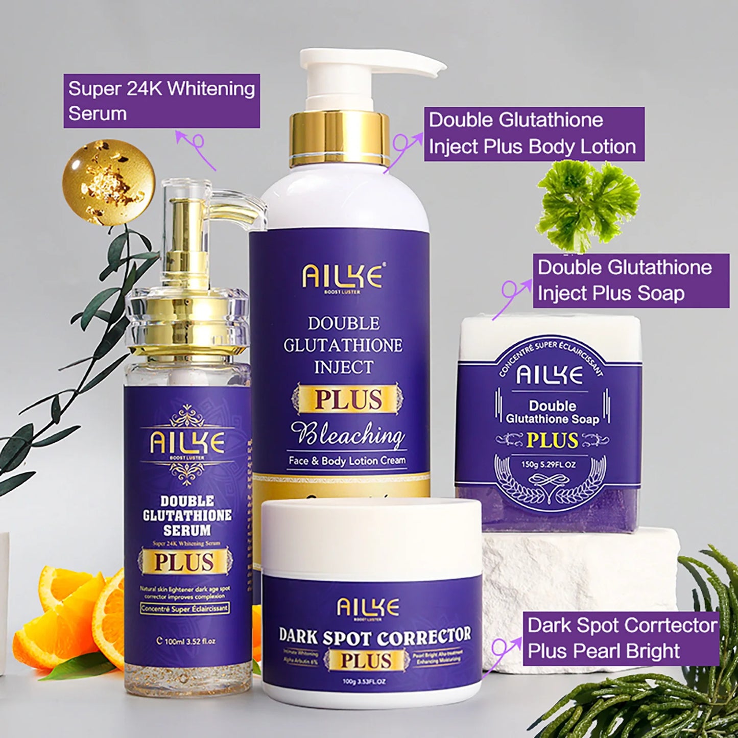 AILKE Glutathione Bleach Range Facial Soap for Whitening Moisturizing Hydration Even Skin Tone