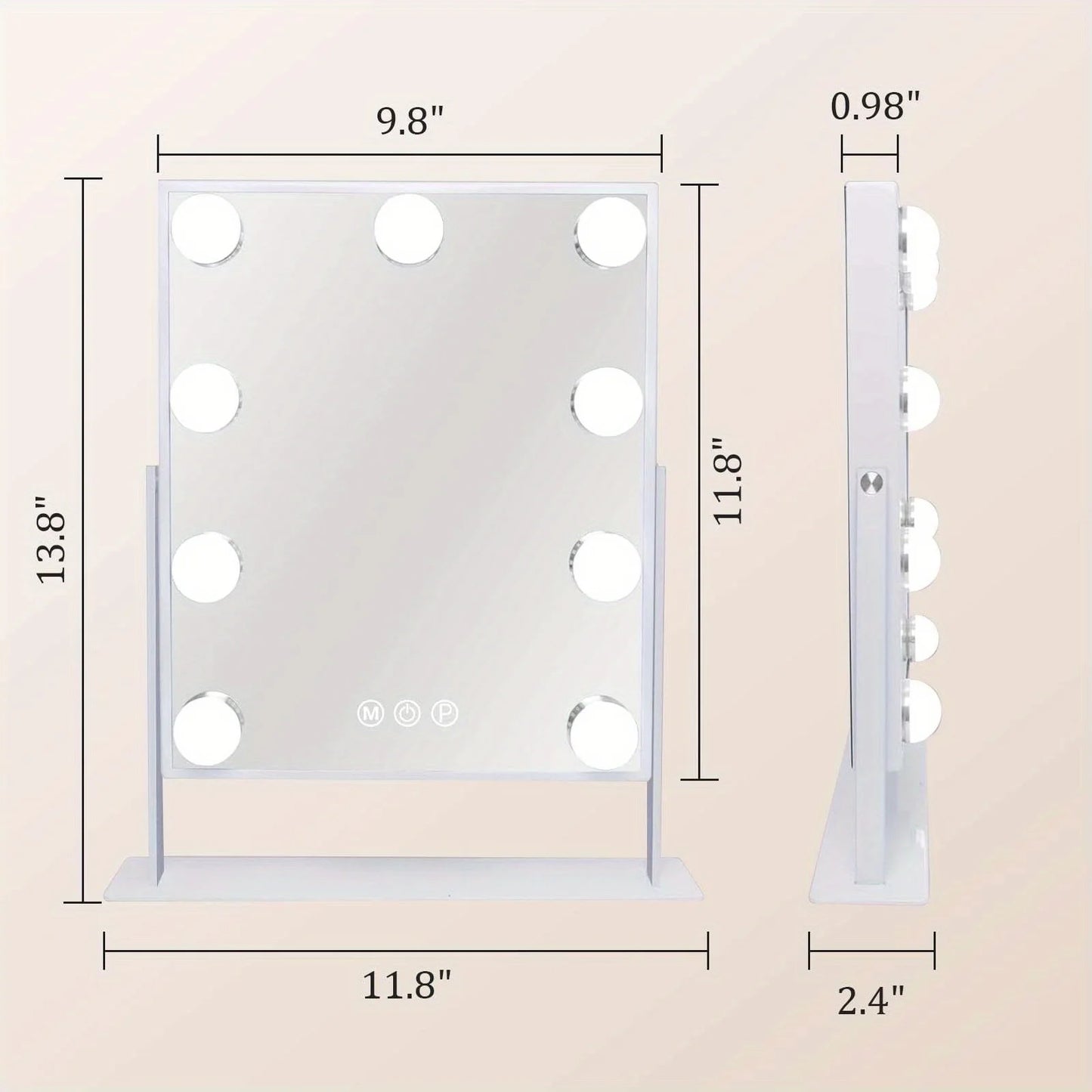 Illuminated Vanity Mirror with 9 LED Bulbs Detachable 10x Magnifier 3 Color Illumination Modes 360 Degree Swivel
