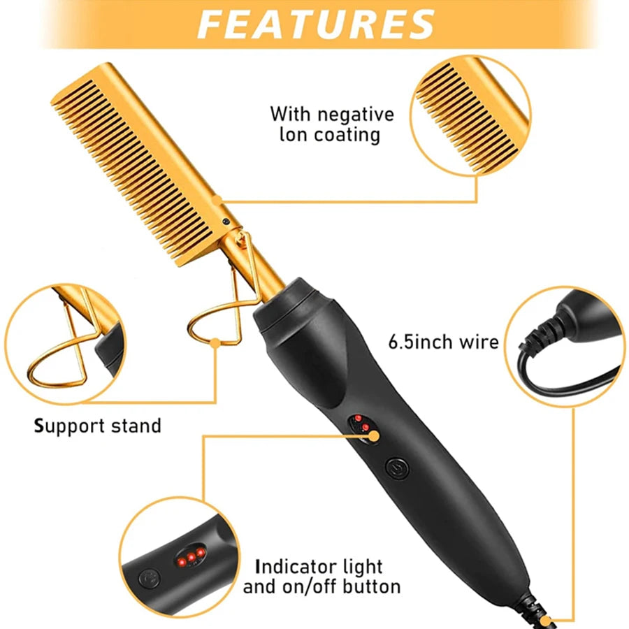 GOIPLE Electrical Heat Hair Straightener Hot Pressing Brush Styling Tool for Lace Front Wigs and Hair Wax Stick Melting Spray