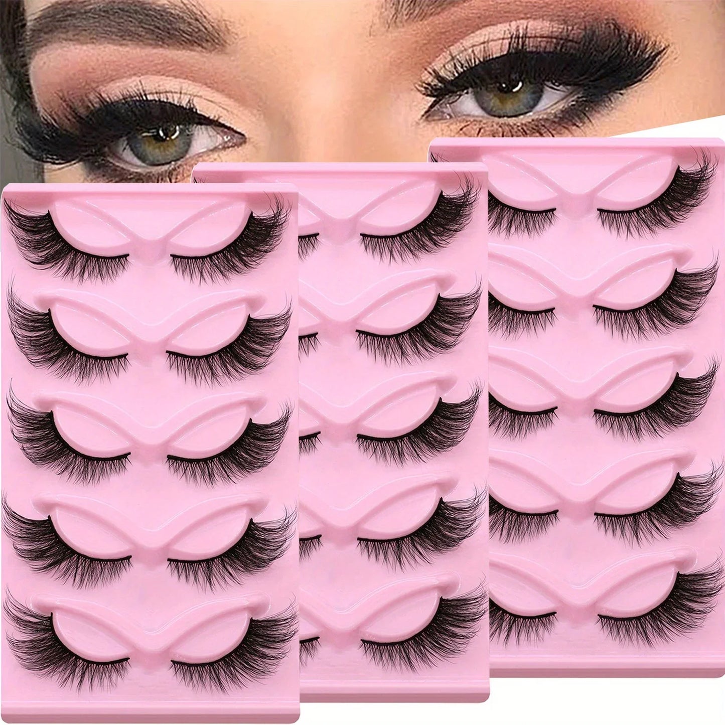 15 Pairs 3 Pack Cat Eye Lashes Long Wispy Strip Thick False Eyelashes