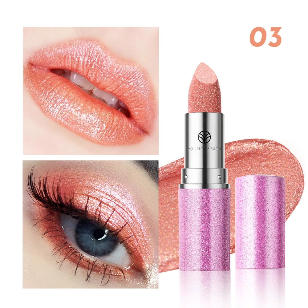 Young Vision Pearlized Shimmer Lipsticks and Eyeshadows Long Lasting Fade Resistant Warm Change Lipsticks 6g