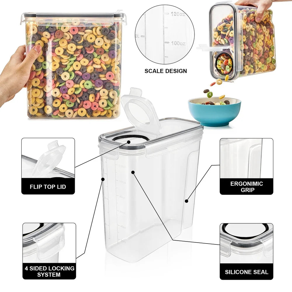 Clear Plastic Cereal Dispenser Airtight Food Storage Containers with Pour Spout Kitchen Pantry Organization 17 Cups