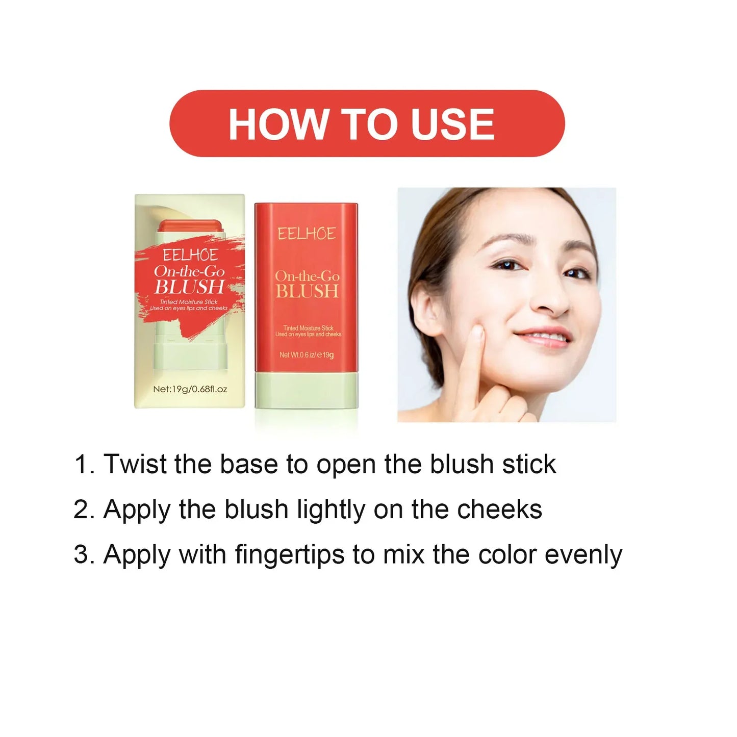 5PCS Pink Red 3in1 Tinted Blush Stick Makeup for Eyes Cheeks and Lips Monochromatic Multi Blush Stick Face Rouge Blusher