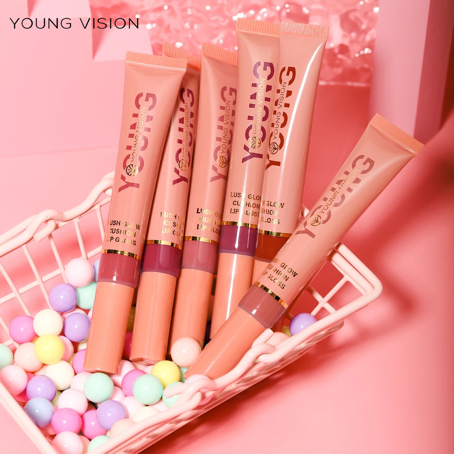 Young Vision 6 Color Liquid Water Shine Plush Brush Head Lip Gloss Vivid Shine Moisturizing Smooth Long Lasting Lip Glaze 10ml