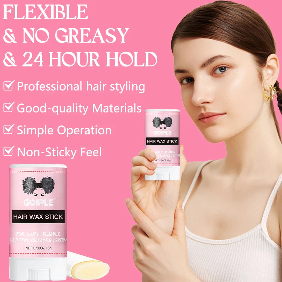 Wax Stick Slick Back Hair Edge Control Non Greasy Hair Finishing Stick Pomade for Flyaways with Smoothing Bristle Brush