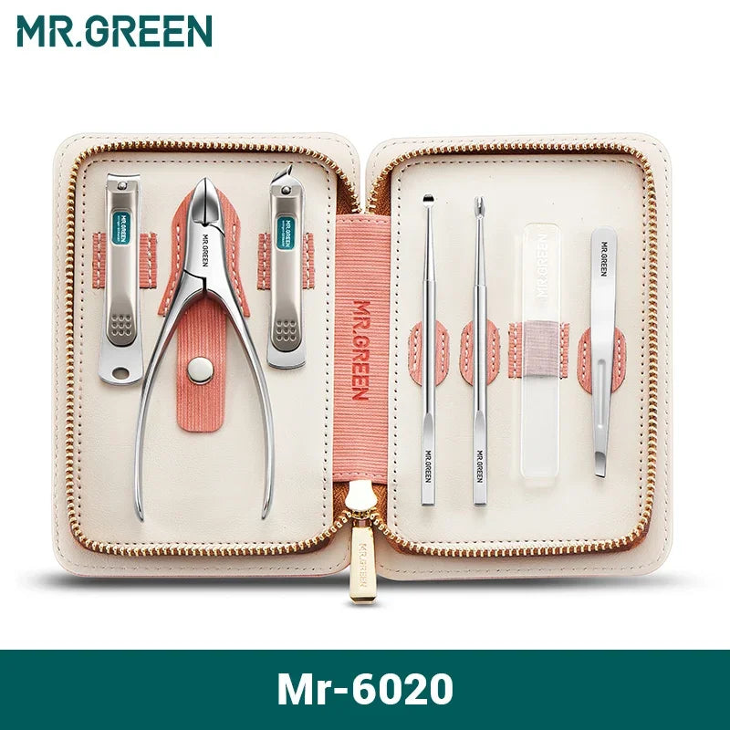 MR Green Manicure Set Pedicure Set Nail Clippers Tools Stainless Steel Professional Nail Scissors Cutter Travel Case Kit 7 in 1