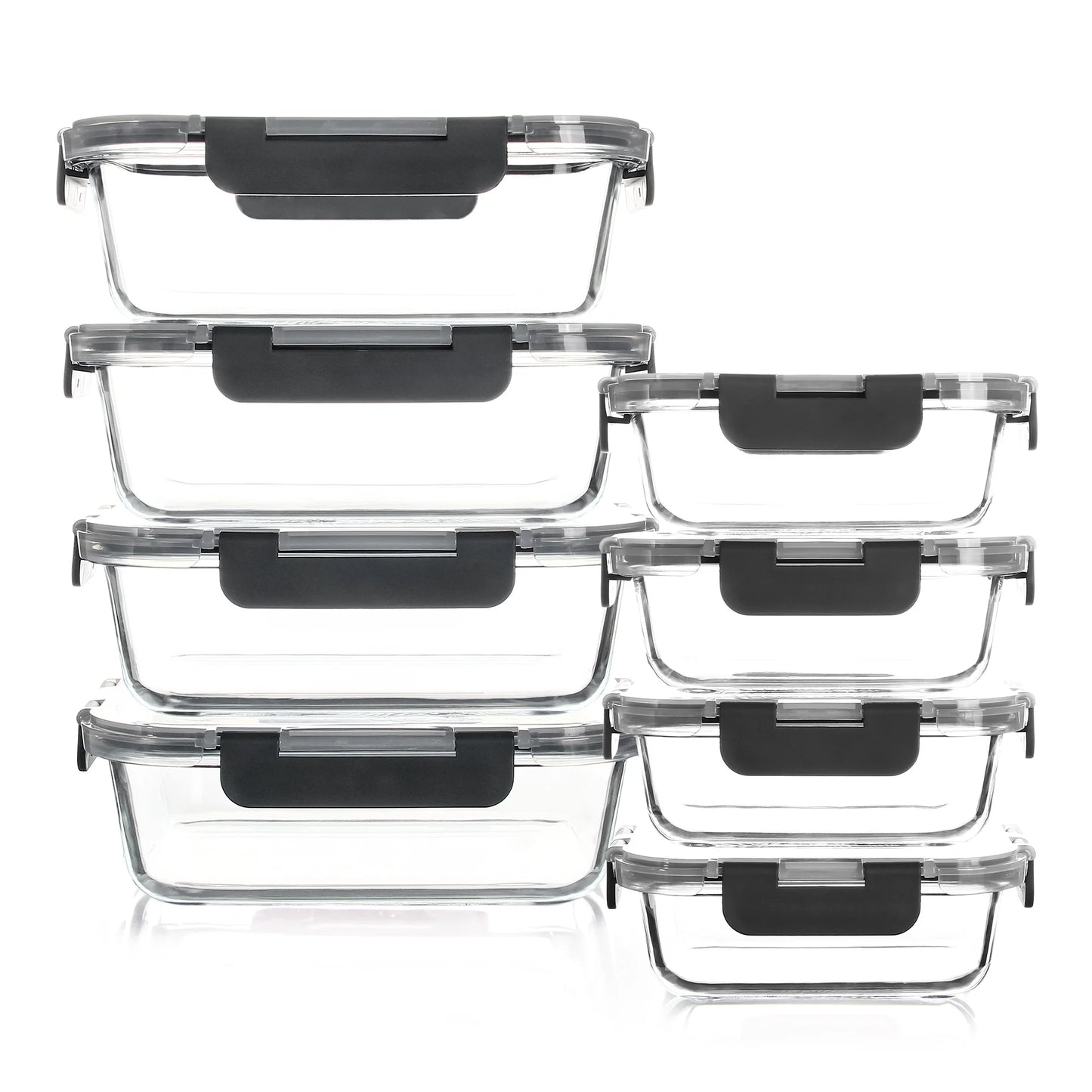 8 Piece Glass Food Storage Containers Set BPA Free Leakproof Microwave and Oven Safe 6 Sizes Borosilicate Glass Lock Lid