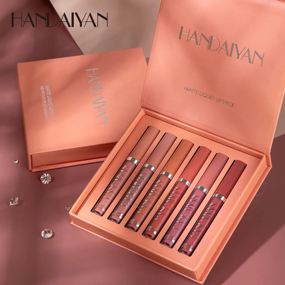 Handaiyan 6 Matte Velvet Non Stick Cup Liquid Lipstick Set Lasting Color Waterproof Sweat Non Stick Cup Lip Gloss Set