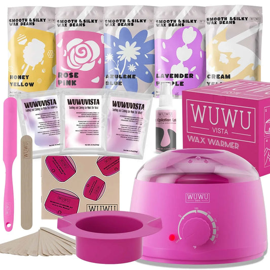 WUWUVISTA Waxing Kit 23 Items Christmas Gift Hard Wax Hair Removal Set with Wax Heater and Beans for Body Face Brazilian and Sensitive Skin