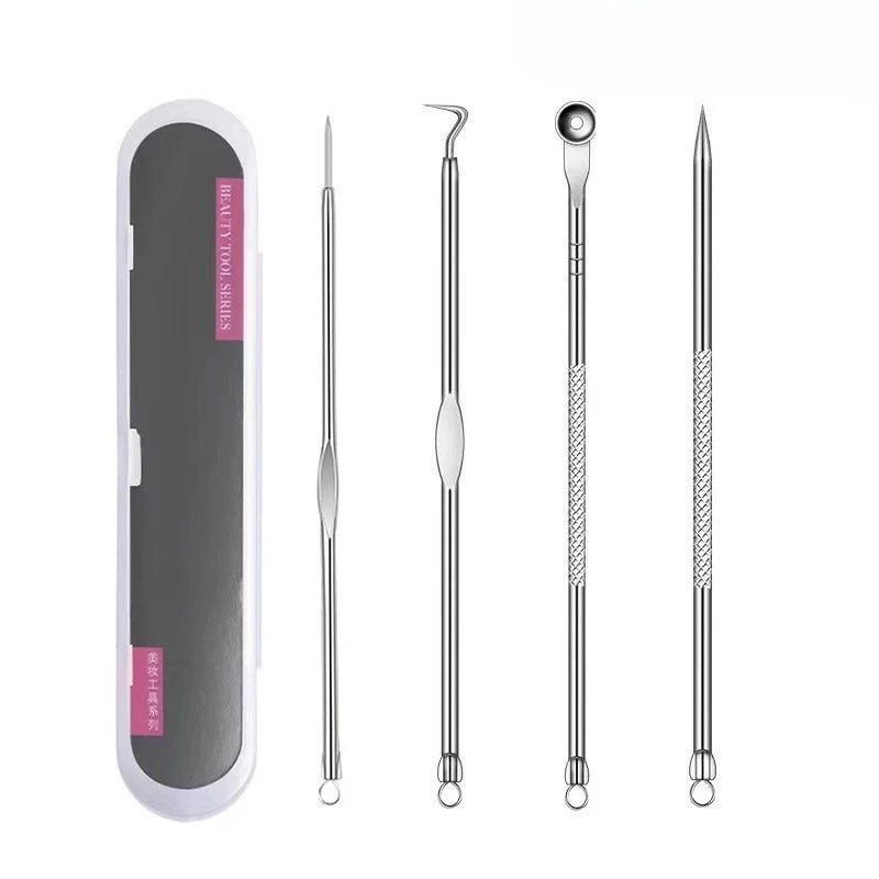 4Pcs Pimple Popper Tool Kit Blackhead Remover Acne Needle Tools Set Removing Care Whitehead Popping Acne Remover Skin Care Tools